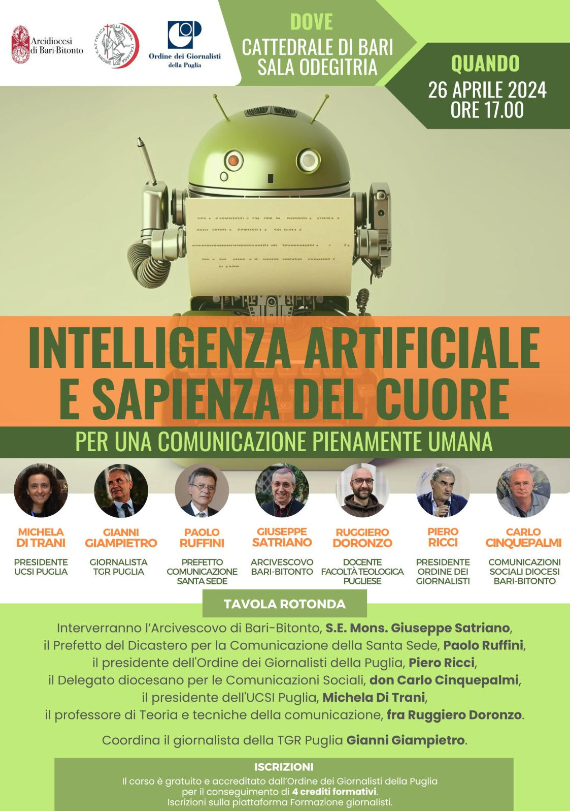 Bari, 'Intelligenza artificiale e sapienza del cuore' al centro della Giornata mondiale delle comunicazioni sociali