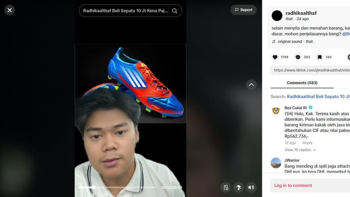 Pria Curhat Soal Unggahannya Beli Sepatu Bola Seharga Rp11 Juta Kena Bea Masuk Rp31 Juta