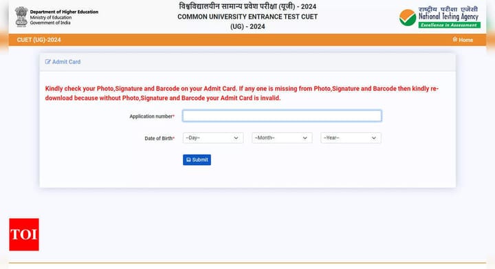 CUET UG 2024: Link for Delhi students to download revised admit cards is active for May 16th-18th exams; Check here - Times of India