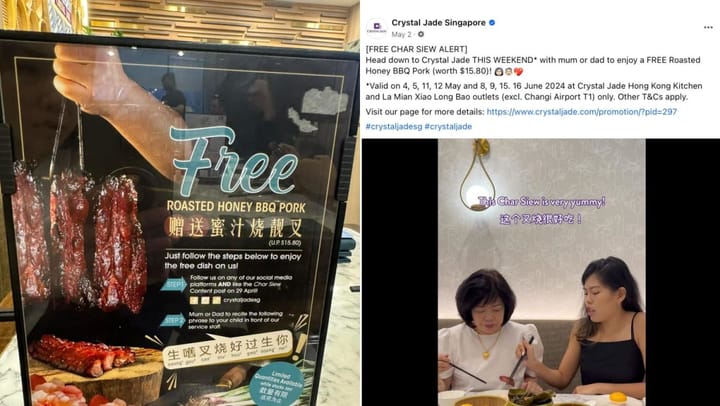 Free char siew offer at Crystal Jade outlets splits patrons  --  some say it 'demeans' kids, others find it funny