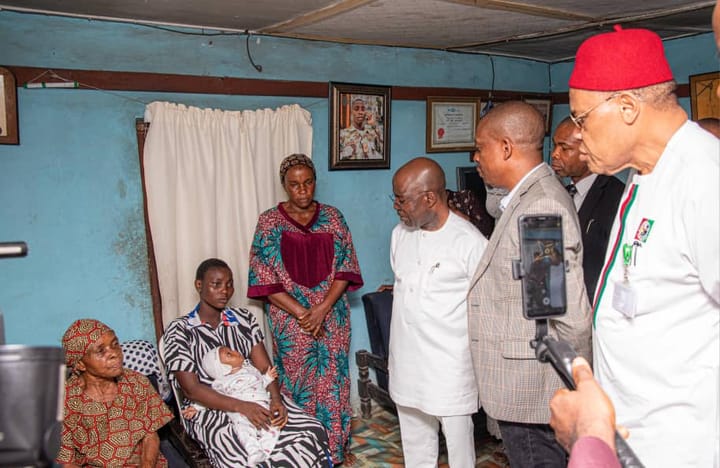 Gov Otti pays visit to family of slain soldier, CPL Ikpeama, condoles wife, mother